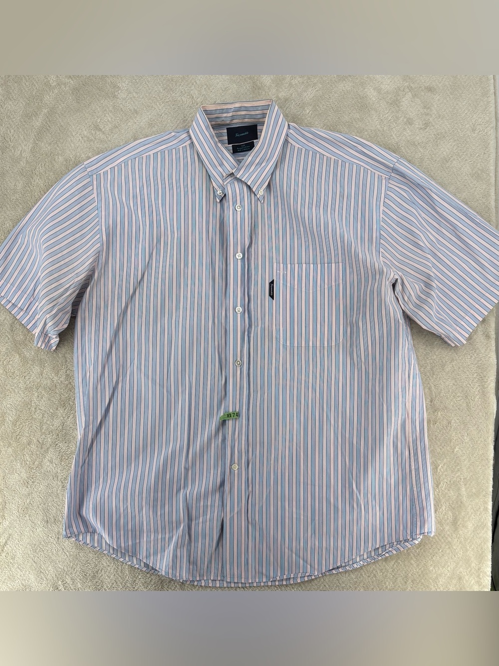 Façonnable Men’s Striped Button Front Shirt XXL Blue/White/Pink Short Sleeve